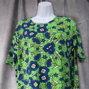 LuLaRoe Irma Women's Green Blue Floral Print T-Shirt Size XS